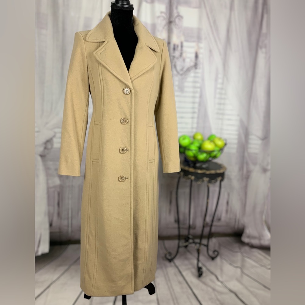 Anne Klein Wool Blend Single Breasted, Maxi Coat, Slant Pockets